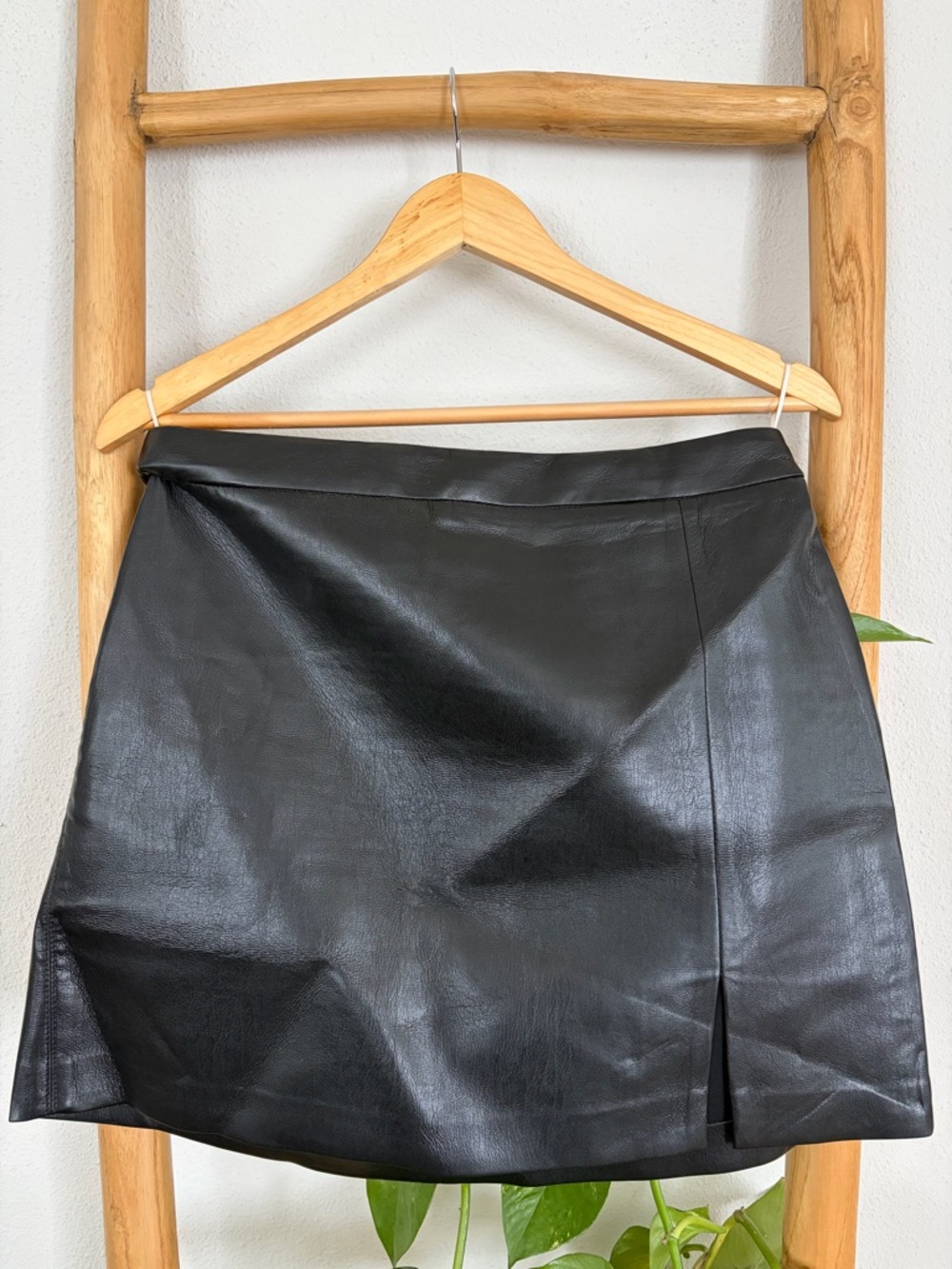 Wilfred Black Faux Leather Mini Skirt with Front Slit